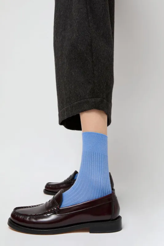 Maria La Rosa Ribbed Mid Calf Bio Cotton Socks in Blu Reale sold by No. 6