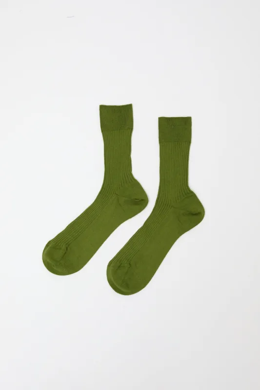 Maria La Rosa Ribbed Mid Calf Bio Cotton Socks in Pisello sold by No. 6