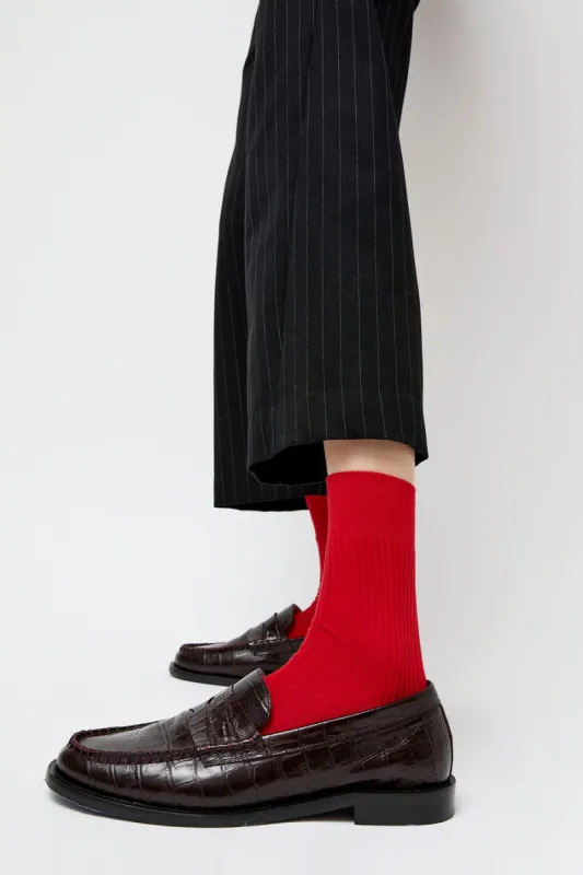 Maria La Rosa Ribbed Mid Calf Bio Cotton Socks in Rosso Lacca sold by No. 6