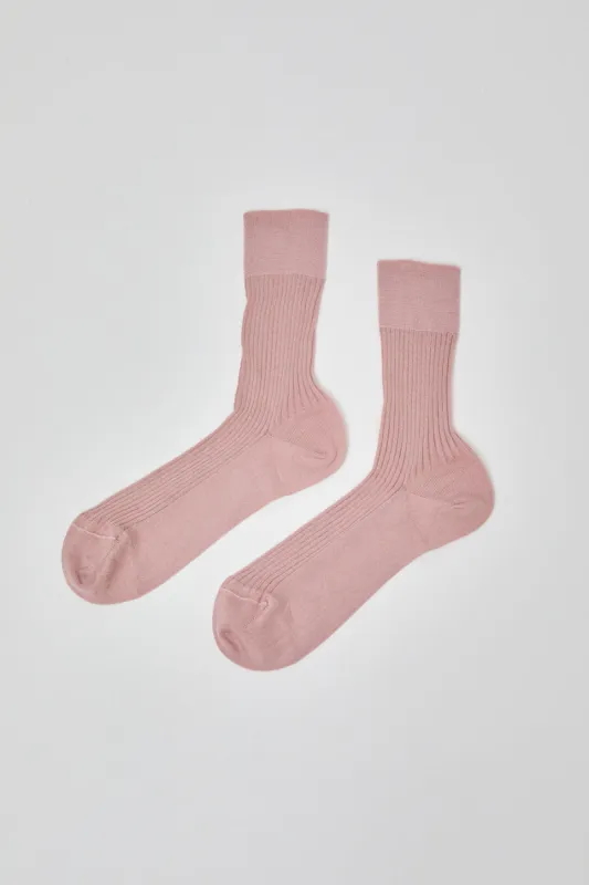 Maria La Rosa Ribbed Mid Calf Bio Cotton Socks in Pale Pink sold by No. 6