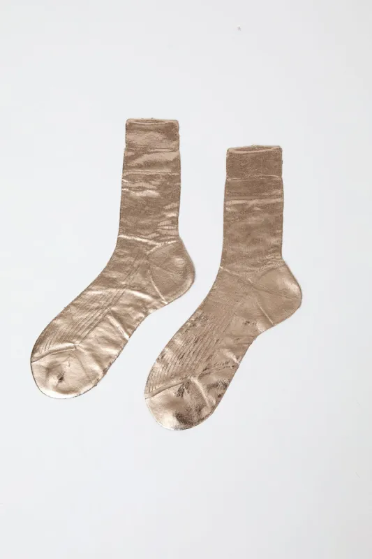 Maria La Rosa Luce Laminated Socks in Bruciato Melange Bronze sold by No. 6