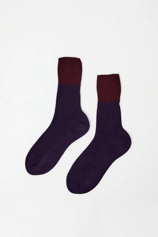 Maria La Rosa Bitone Cotton Socks in Dark Violet sold by No. 6