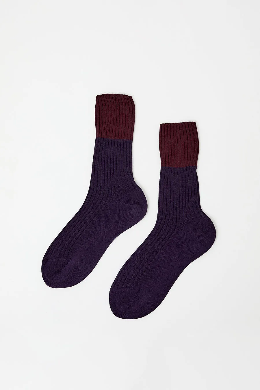 Maria La Rosa Bitone Cotton Socks in Dark Violet sold by No. 6