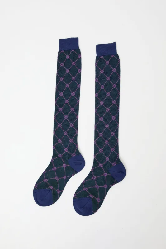 Maria La Rosa Knee High Clover Patterned Socks in Bluette sold by No. 6