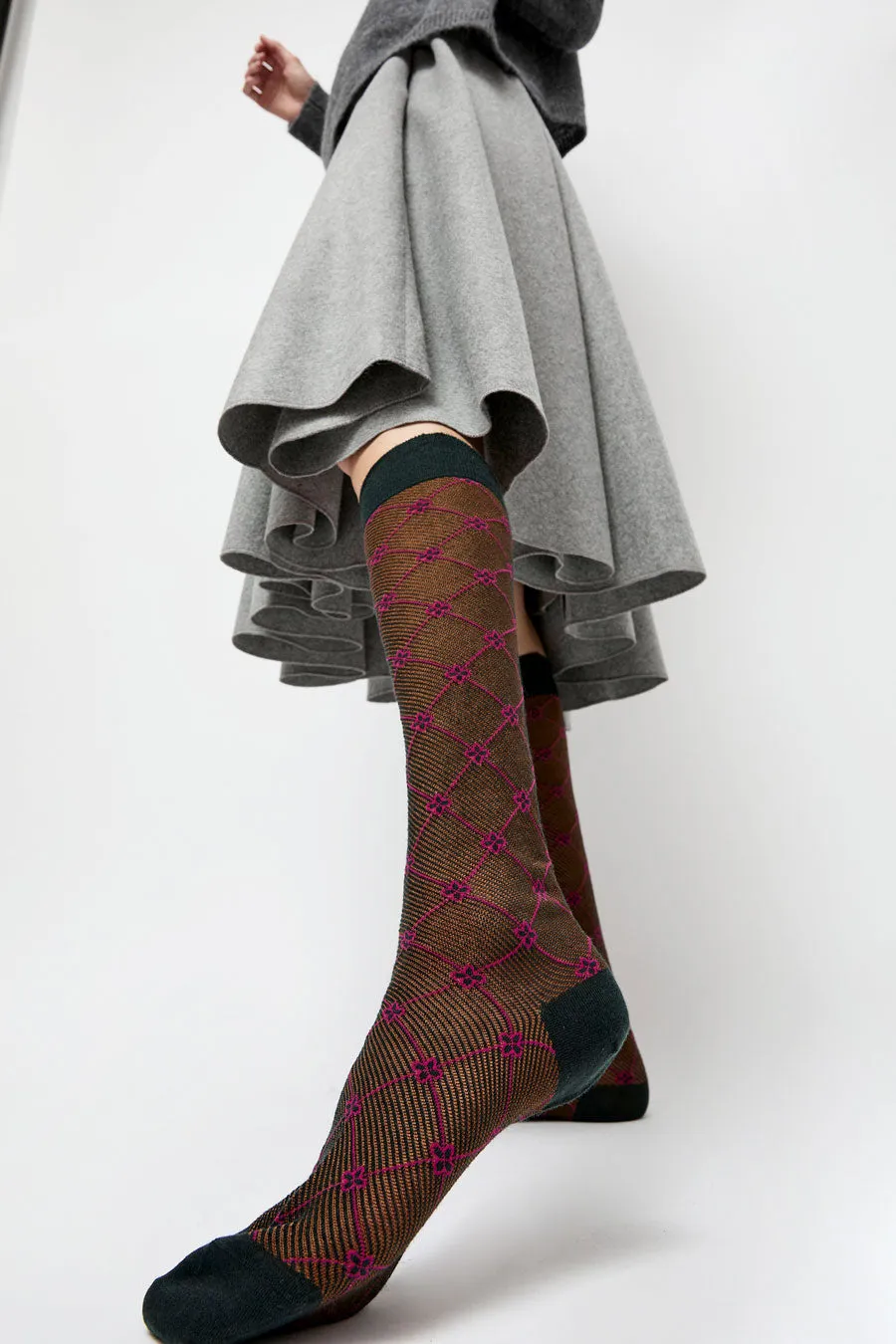 Maria La Rosa Knee High Clover Patterned Socks in Cipresso sold by No. 6