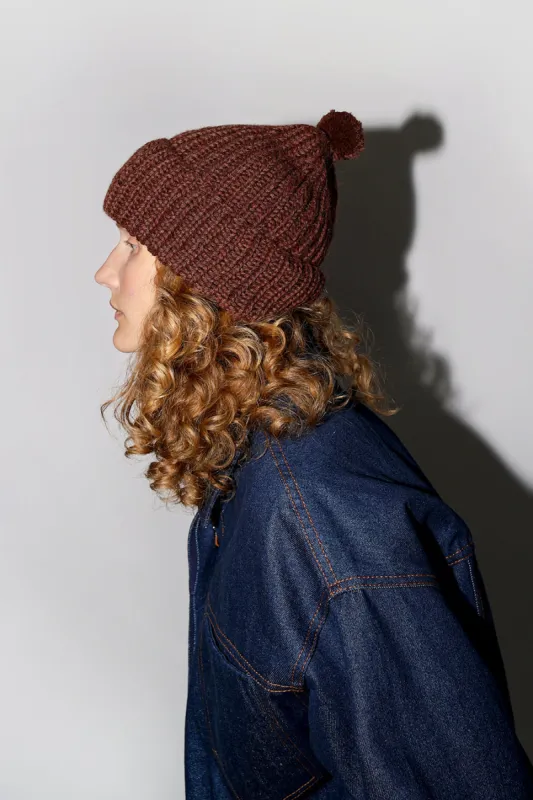 Karakoram Fold Up Long Pom Pom Beanie in Dark Brown sold by No. 6