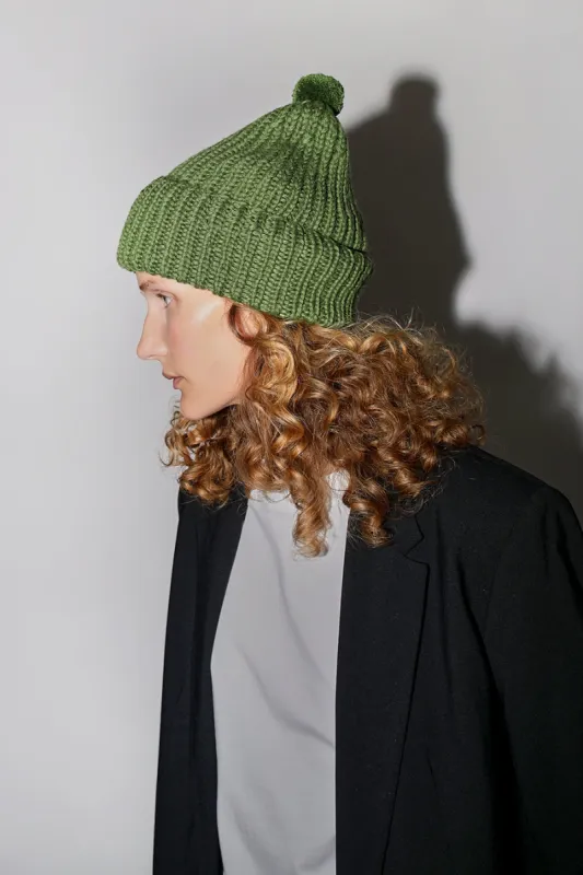 Karakoram Fold Up Long Pom Pom Beanie in Grass sold by No. 6