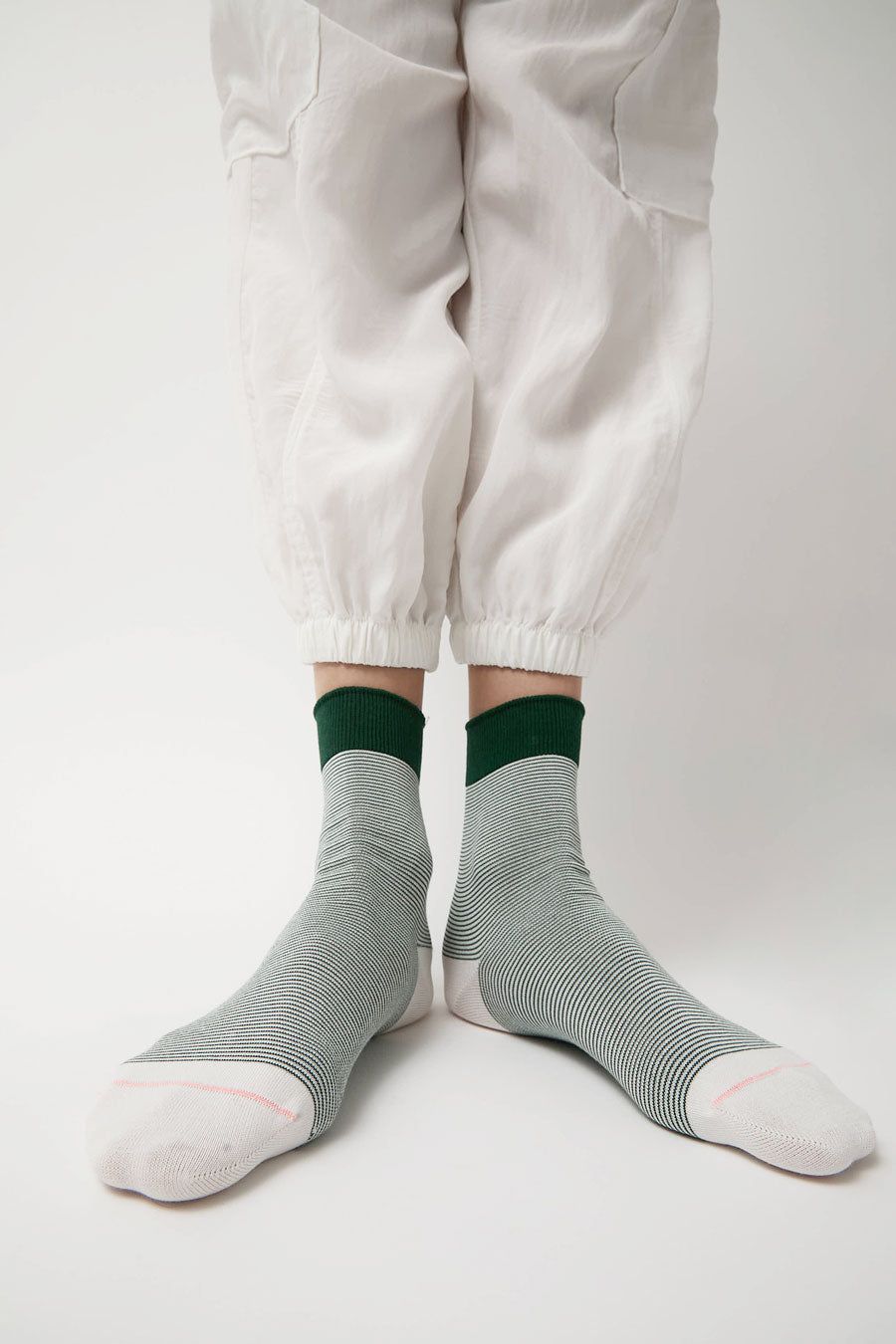 Rototo Fine Stripe Mini Crew Socks in Dark Green sold by No. 6 product image thumbnail 2