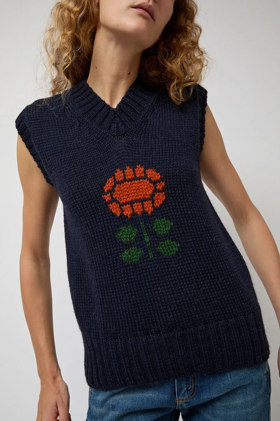 HOWLIN' Close to the Flower Vest in Navy sold by No. 6