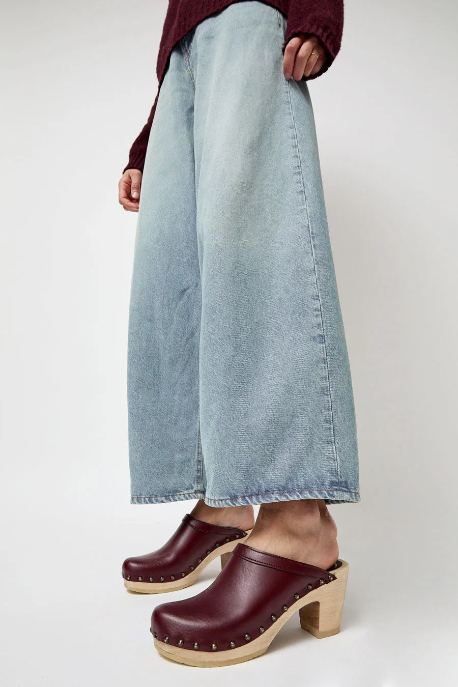 No.6 Old School Studded Clog on High Heel in Maroon sold by No. 6