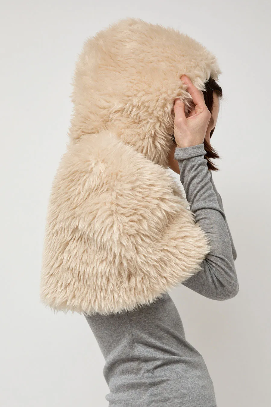 Amomento Reversible Shearling Hooded Cape in Beige sold by No. 6 product image thumbnail 4