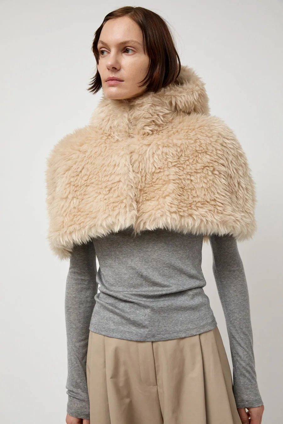 Amomento Reversible Shearling Hooded Cape in Beige sold by No. 6 product image thumbnail 2
