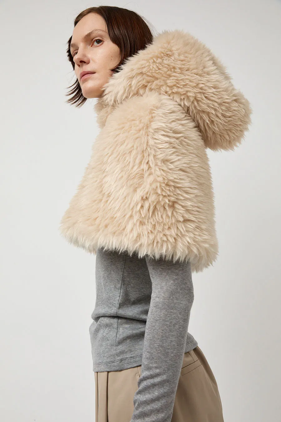 Amomento Reversible Shearling Hooded Cape in Beige sold by No. 6 product image thumbnail 3