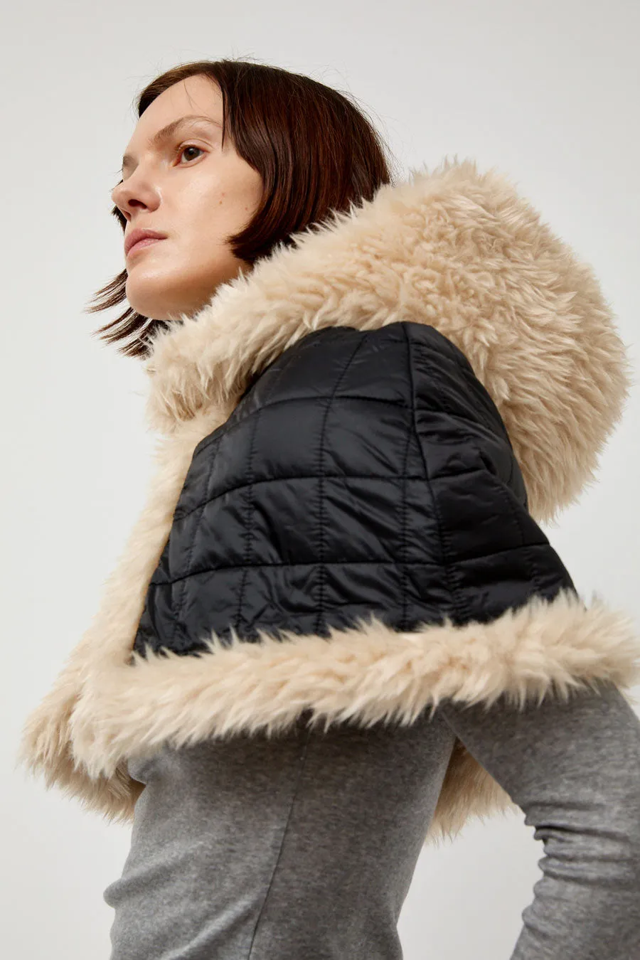 Amomento Reversible Shearling Hooded Cape in Beige sold by No. 6 product image thumbnail 5