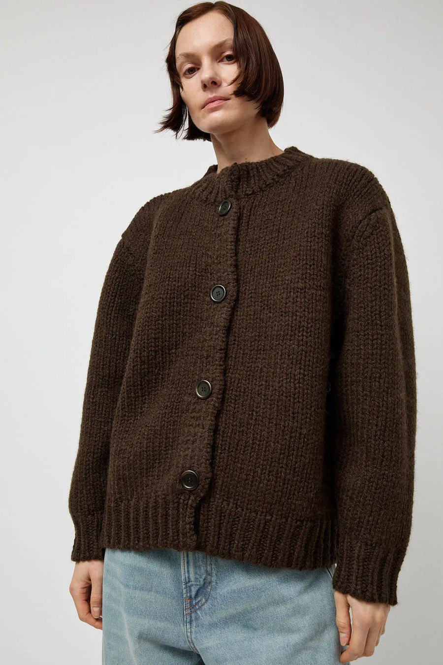 Amomento Hand Knitted Cardigan in Dark Brown sold by No. 6