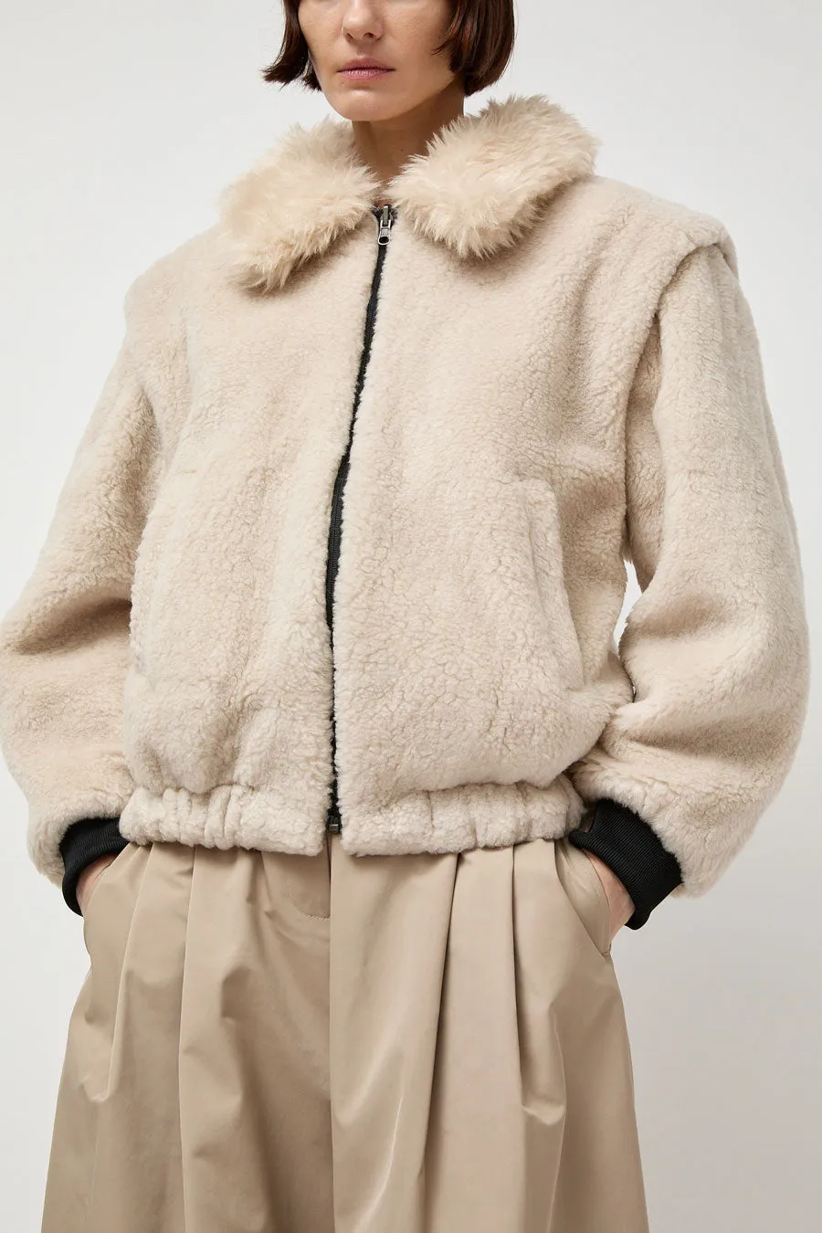 Amomento Shearling Detachable Sleeve Jumper in Ivory sold by No. 6