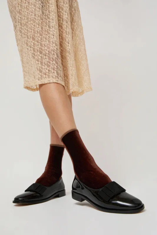 Simone Wild Velvet Ankle Socks in Nut made by No. 6