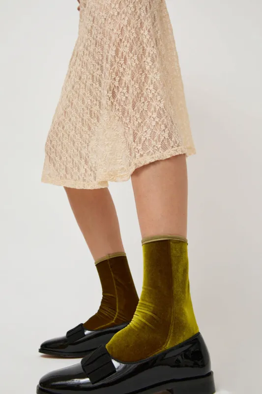 Simone Wild Velvet Ankle Socks in Pear sold by No. 6