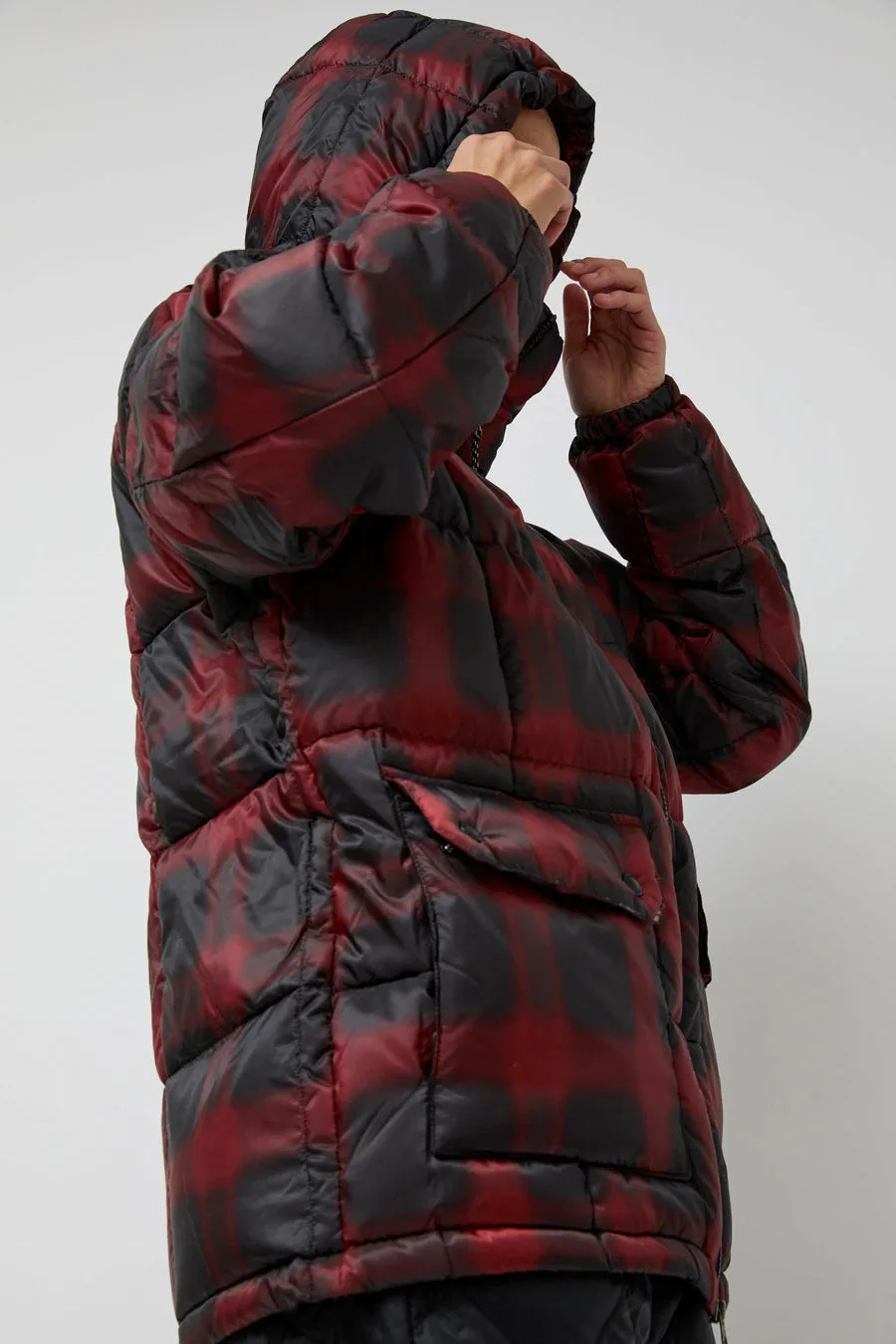 TAION Mountain Packable Volume Down Hoodie in Black and Red Check sold by No. 6 product image thumbnail 2