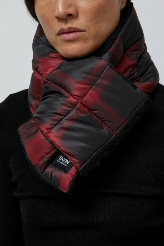 TAION Mountain Reversible Down x BOA Scarf in Black and Red Check sold by No. 6