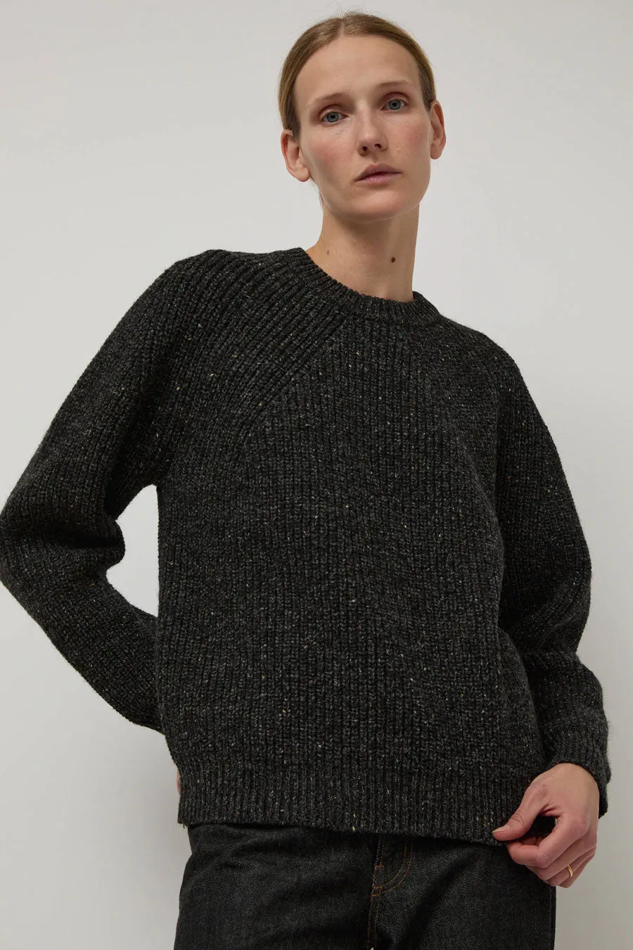 Batoner Tweed Signature Crewneck in Black sold by No. 6