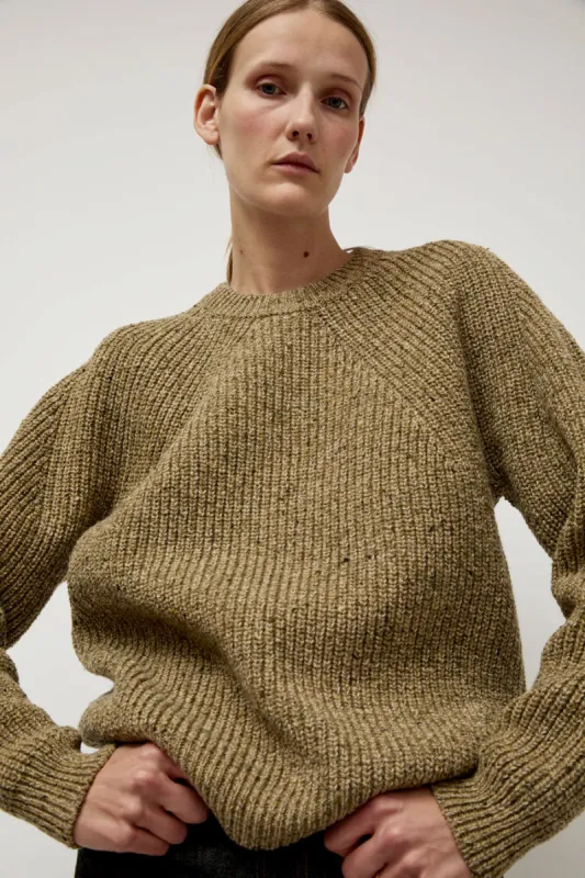 Batoner Tweed Signature Crewneck in Olive sold by No. 6