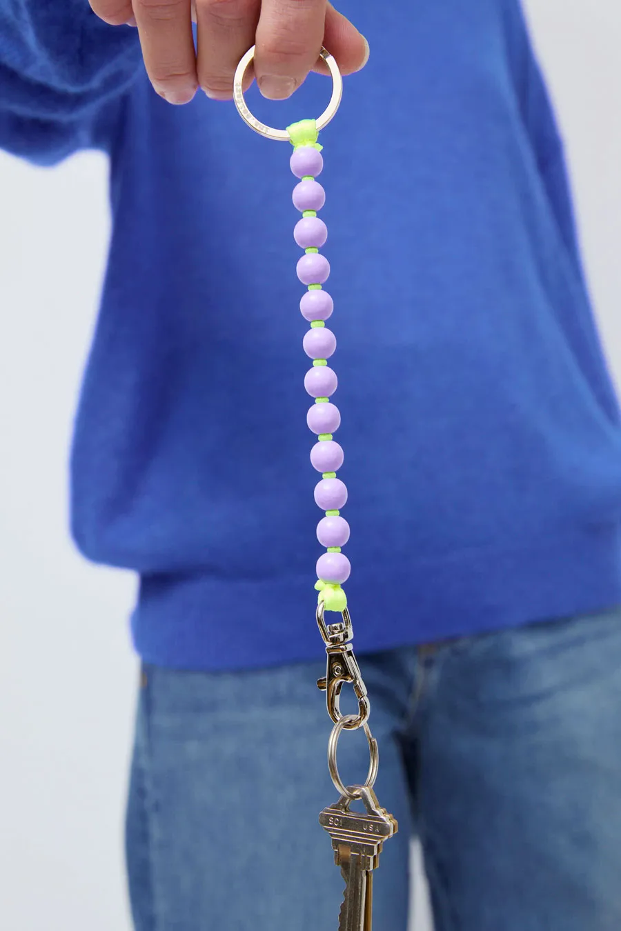 Ina Seifart Perlen Short Keyholder in Lilac and Neon Yellow sold by No. 6