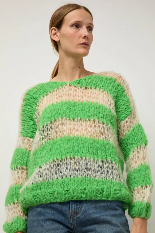 Guðrun & Guðrun Kavi Stripe Sweater in White and Green sold by No. 6