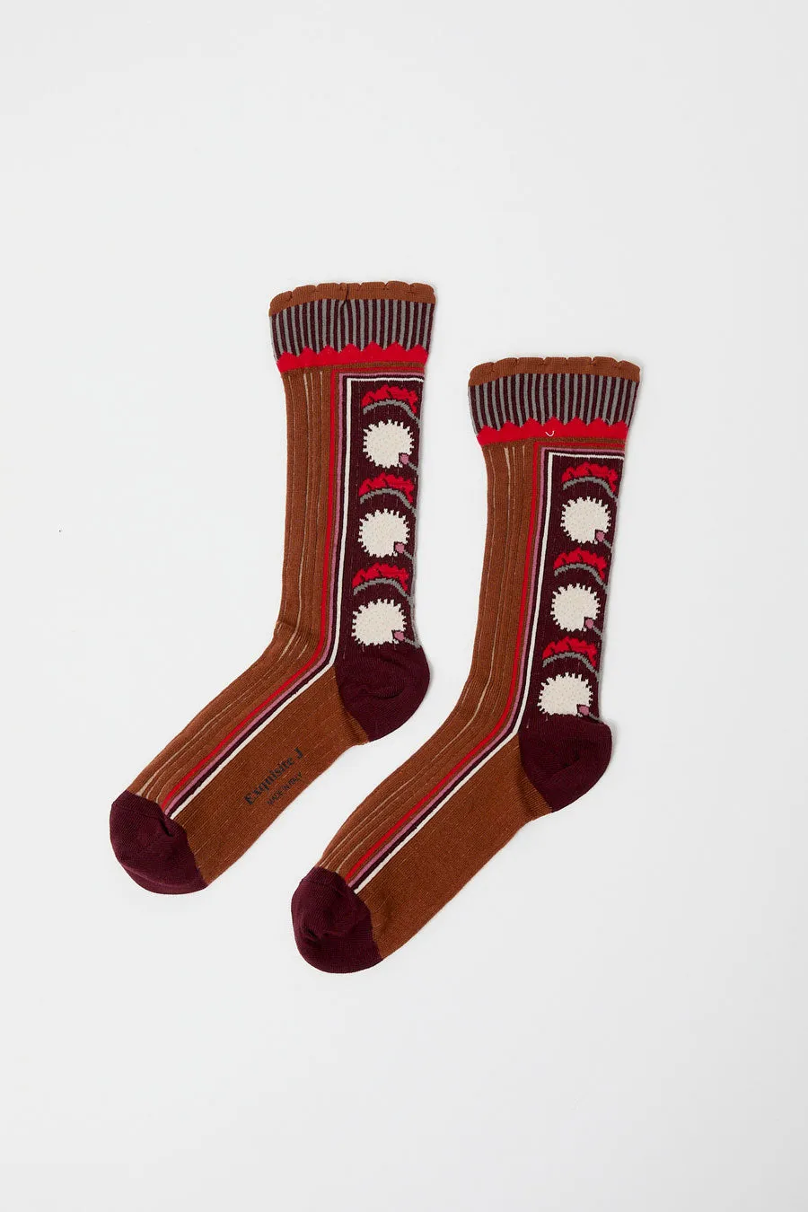 Exquisite J Tapestry Socks in Rust sold by No. 6