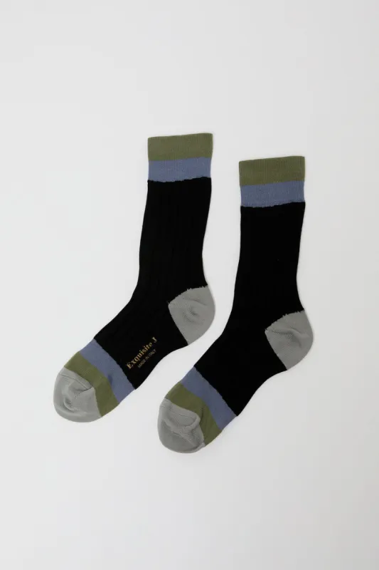 Exquisite J Colorblock Socks in Black sold by No. 6