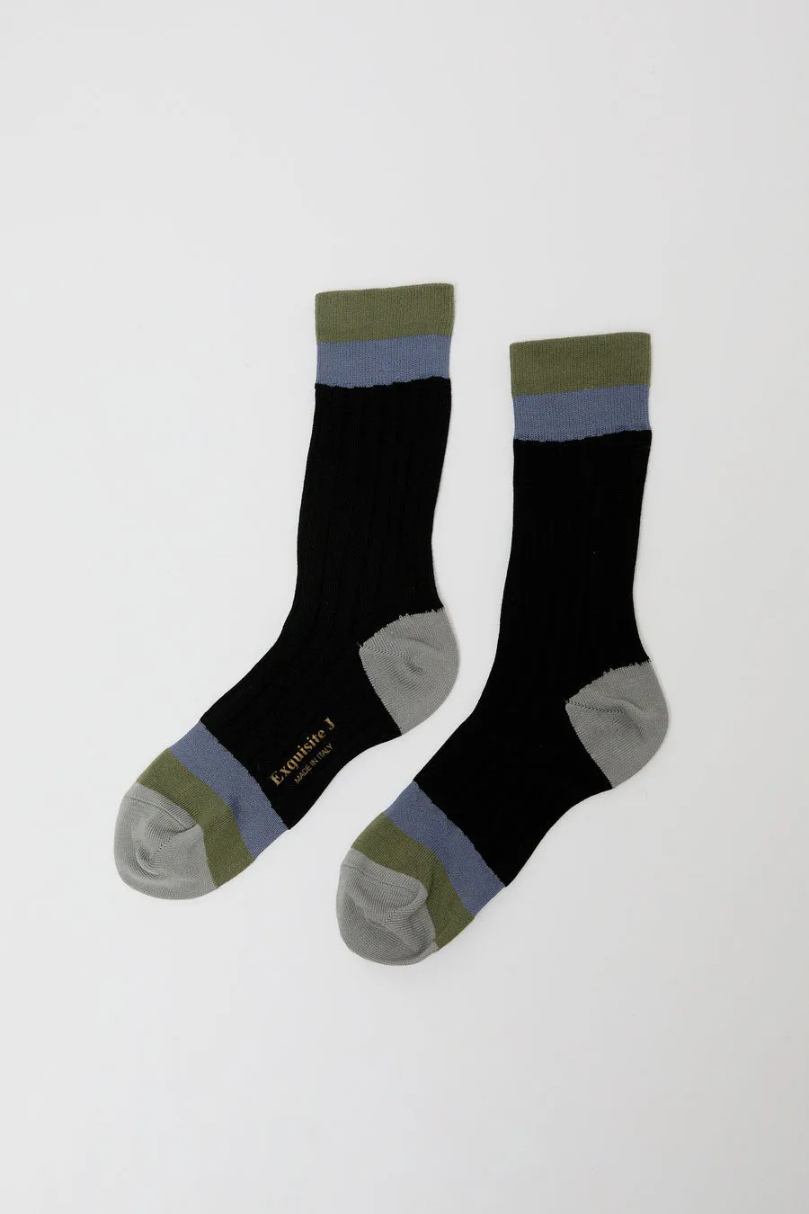Exquisite J Colorblock Socks in Black sold by No. 6