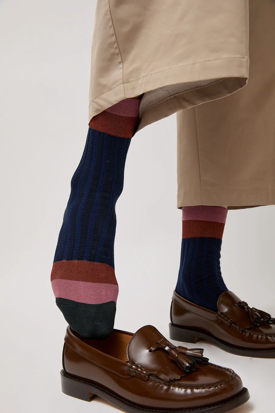 Exquisite J Colorblock Socks in Navy sold by No. 6