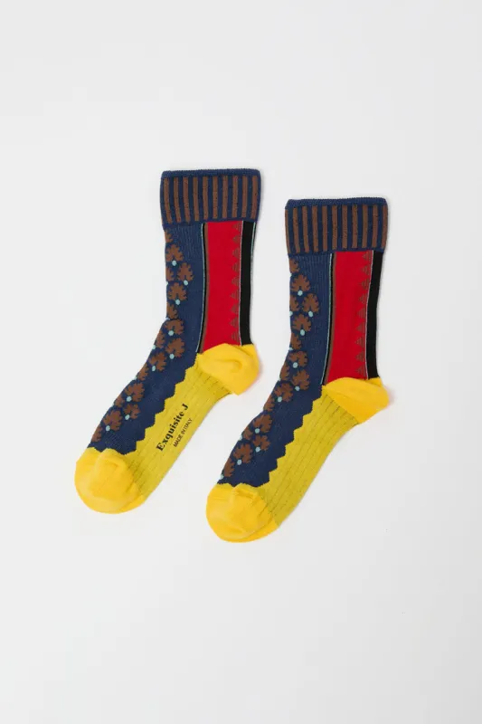 Exquisite J Graphic Socks in Navy sold by No. 6