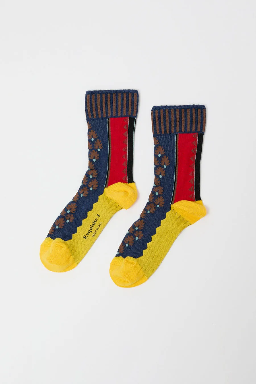 Exquisite J Graphic Socks in Navy sold by No. 6