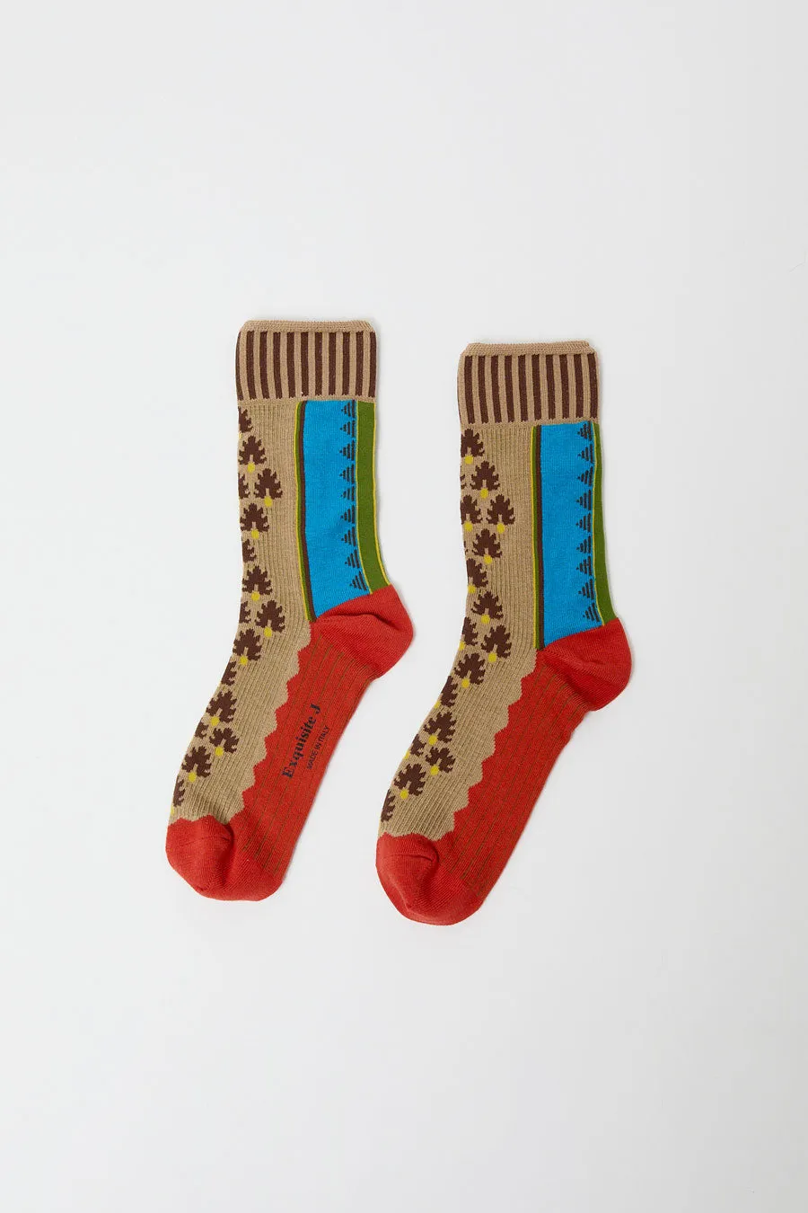 Exquisite J Graphic Socks in Khaki sold by No. 6