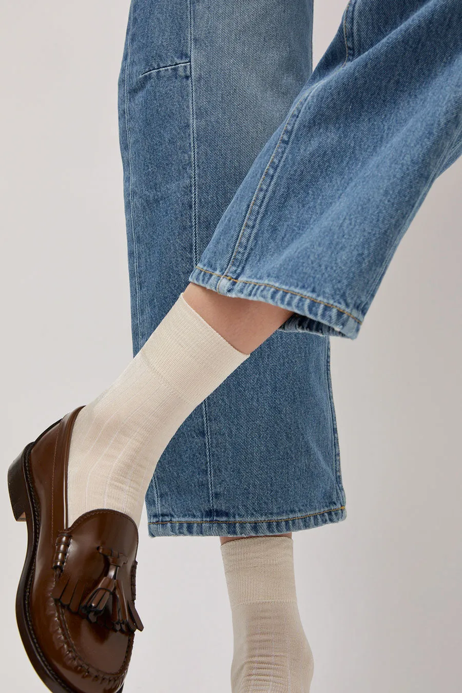 Exquisite J Short Cotton Viscose Socks in Cream sold by No. 6