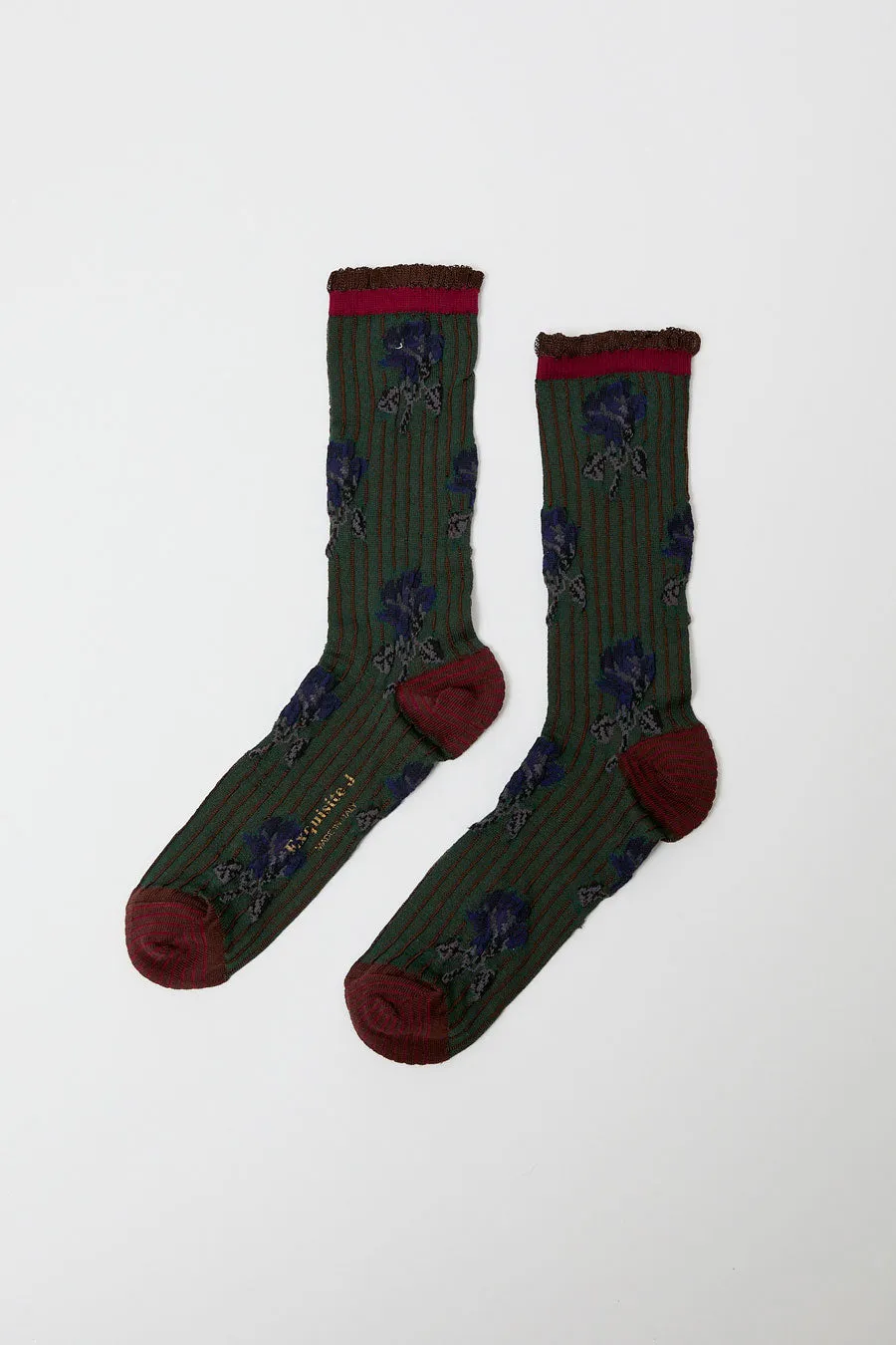Exquisite J Short Flower Socks in Olive sold by No. 6 product image thumbnail 2