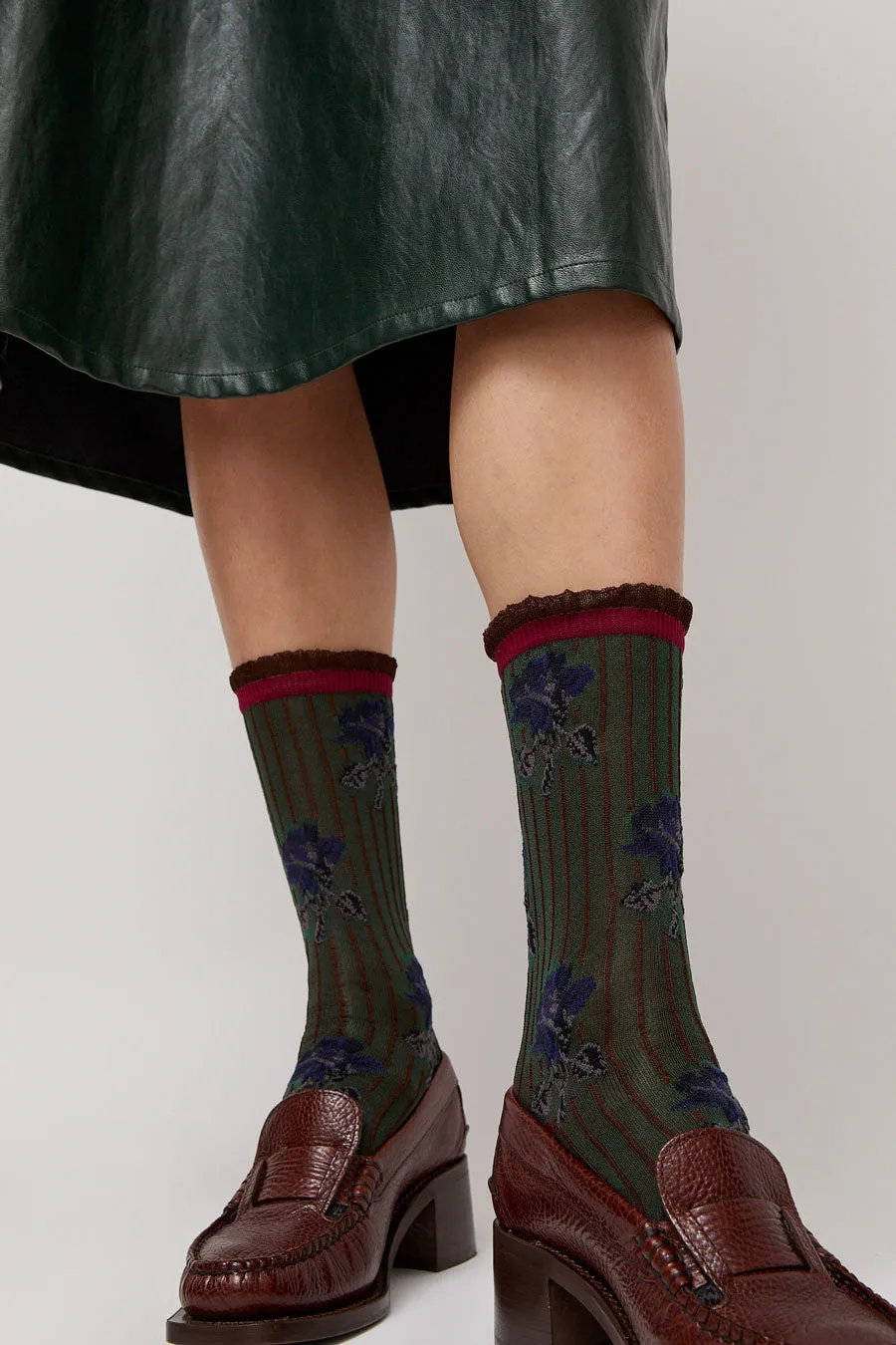 Exquisite J Short Flower Socks in Olive sold by No. 6 product image thumbnail 3
