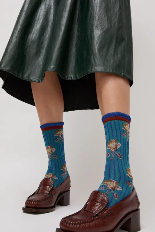 Exquisite J Short Flower Socks in Blue sold by No. 6