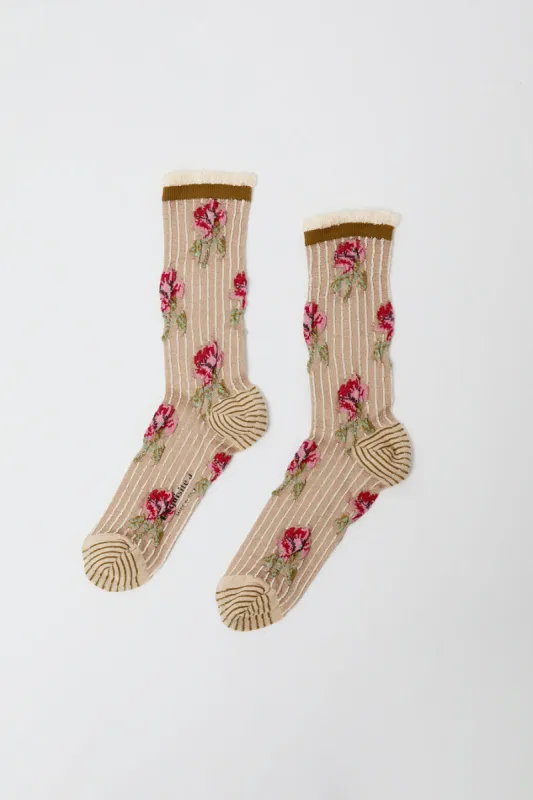 Exquisite J Short Flower Socks in Cream sold by No. 6