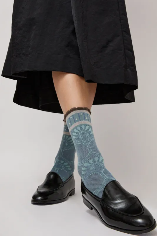 Exquisite J Paolina Jacquard Socks in Grey sold by No. 6