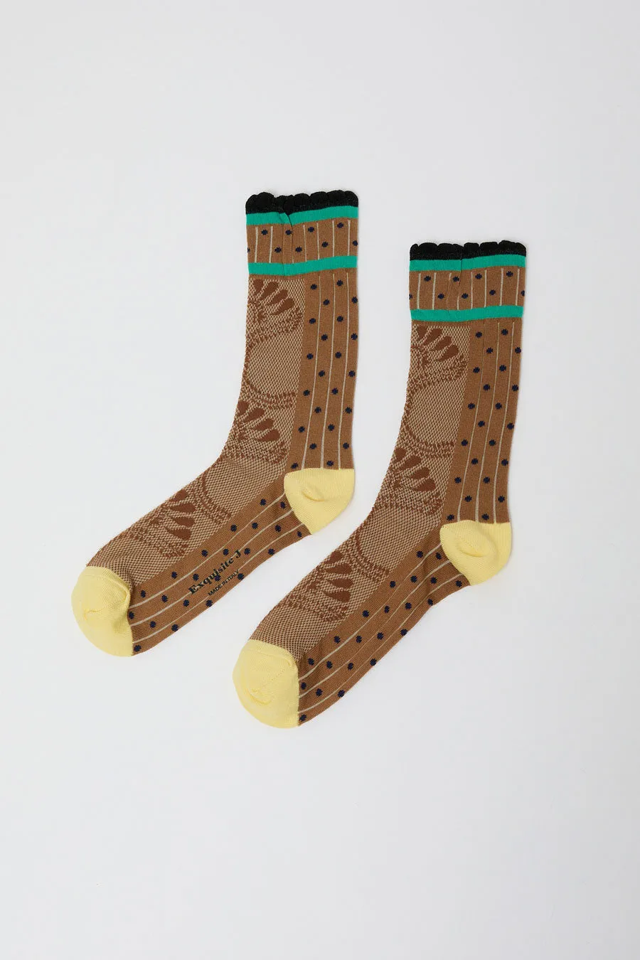 Exquisite J Paolina Jacquard Socks in Beige sold by No. 6