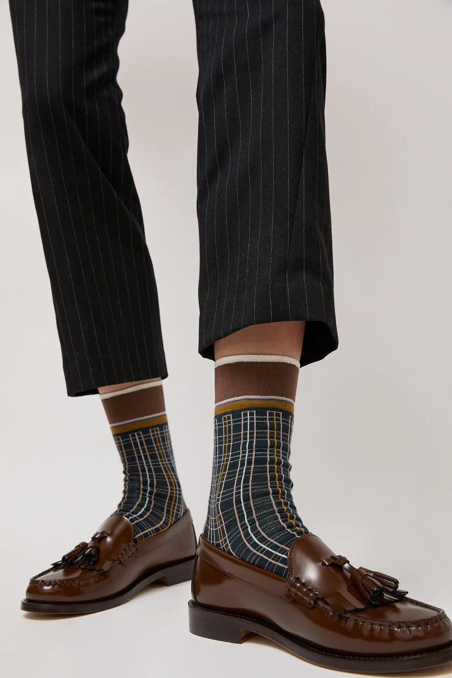 Exquisite J Plaid Socks in Navy sold by No. 6 product image thumbnail 3