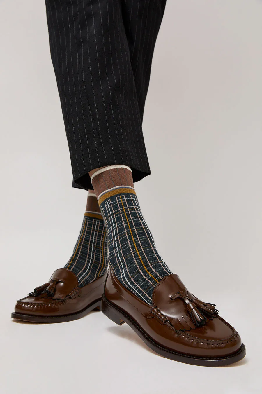 Exquisite J Plaid Socks in Navy sold by No. 6 product image thumbnail 4