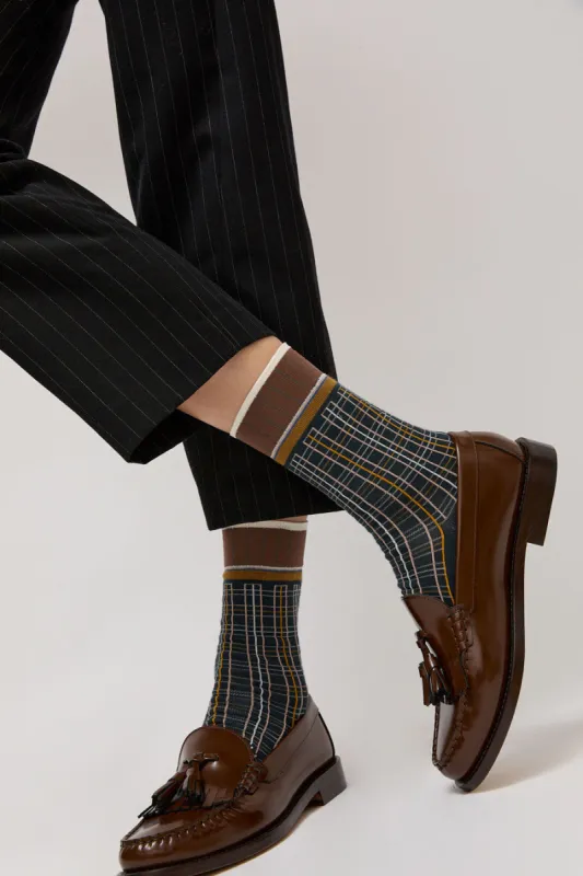 Exquisite J Plaid Socks in Navy sold by No. 6