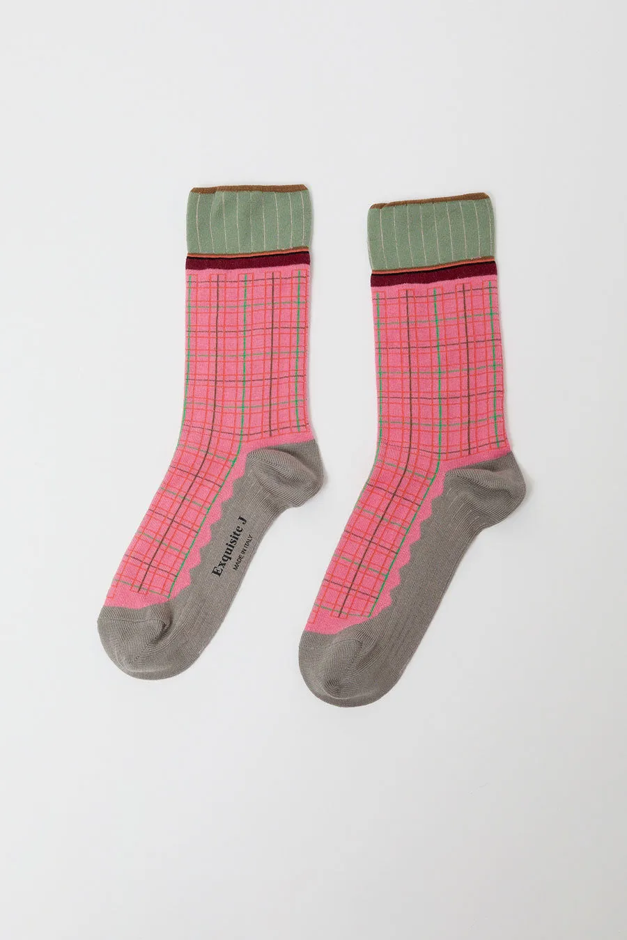 Exquisite J Plaid Socks in Pink sold by No. 6