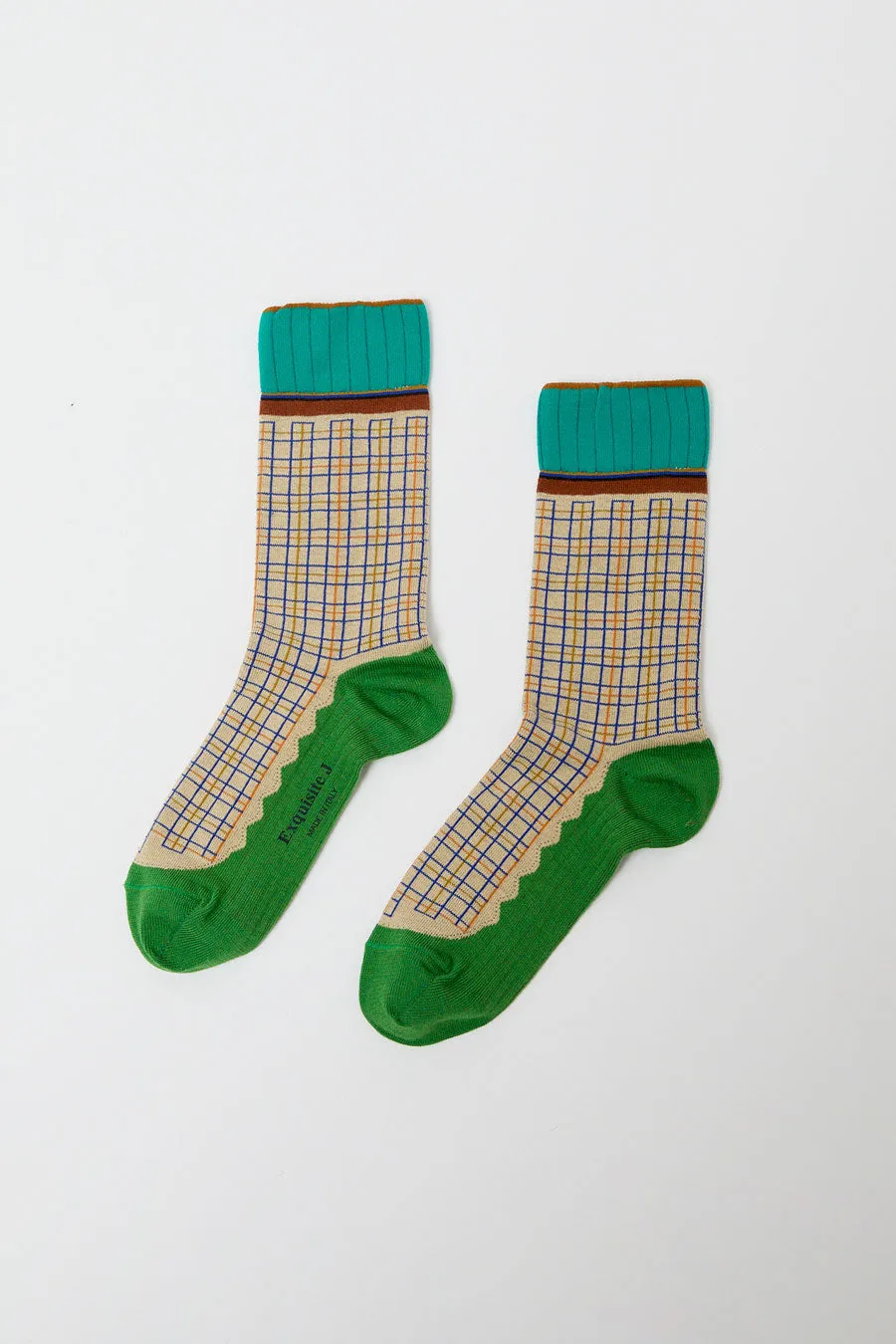 Exquisite J Plaid Socks in Cream sold by No. 6