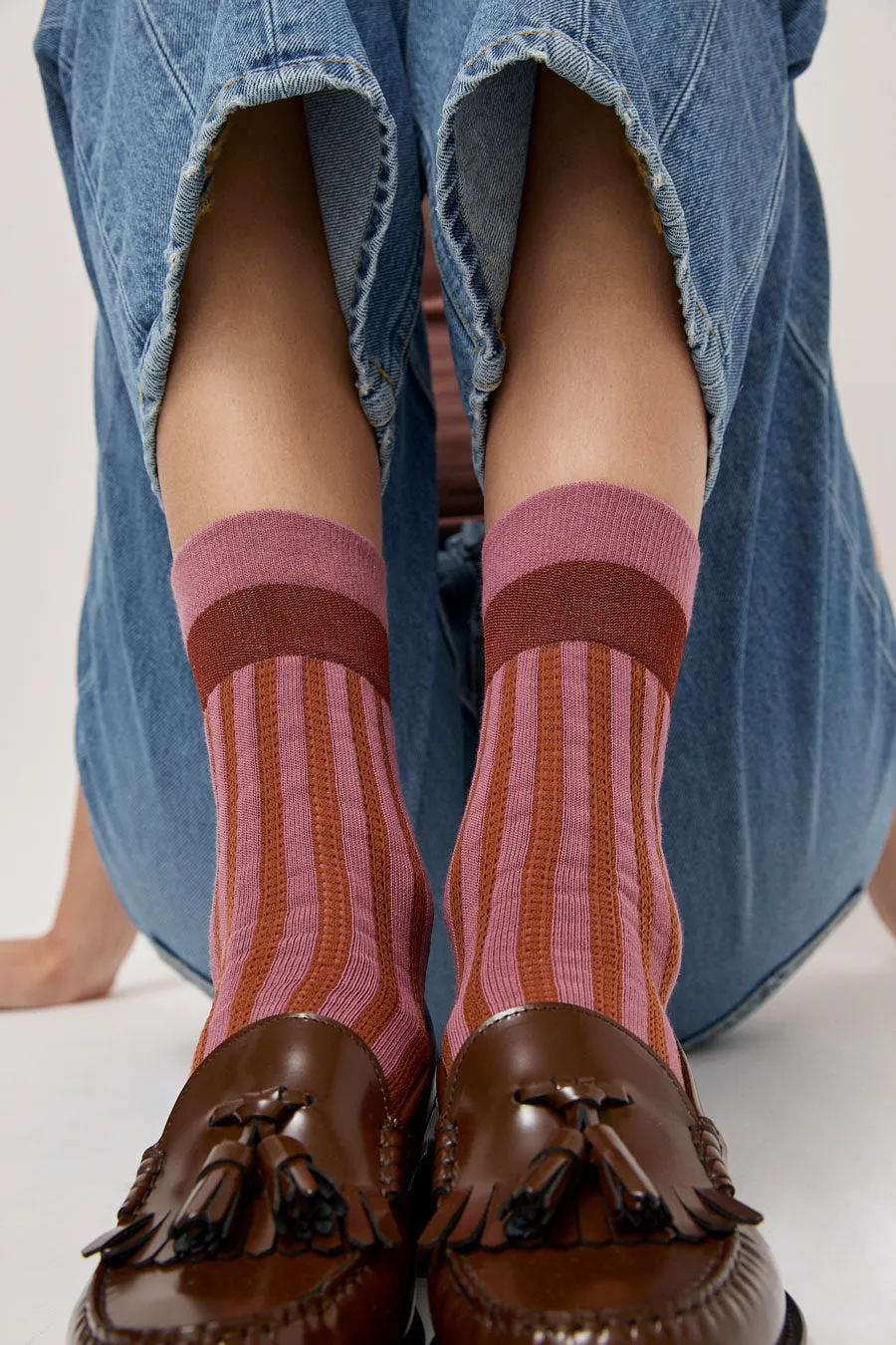 Exquisite J Stripe Socks in Rose sold by No. 6