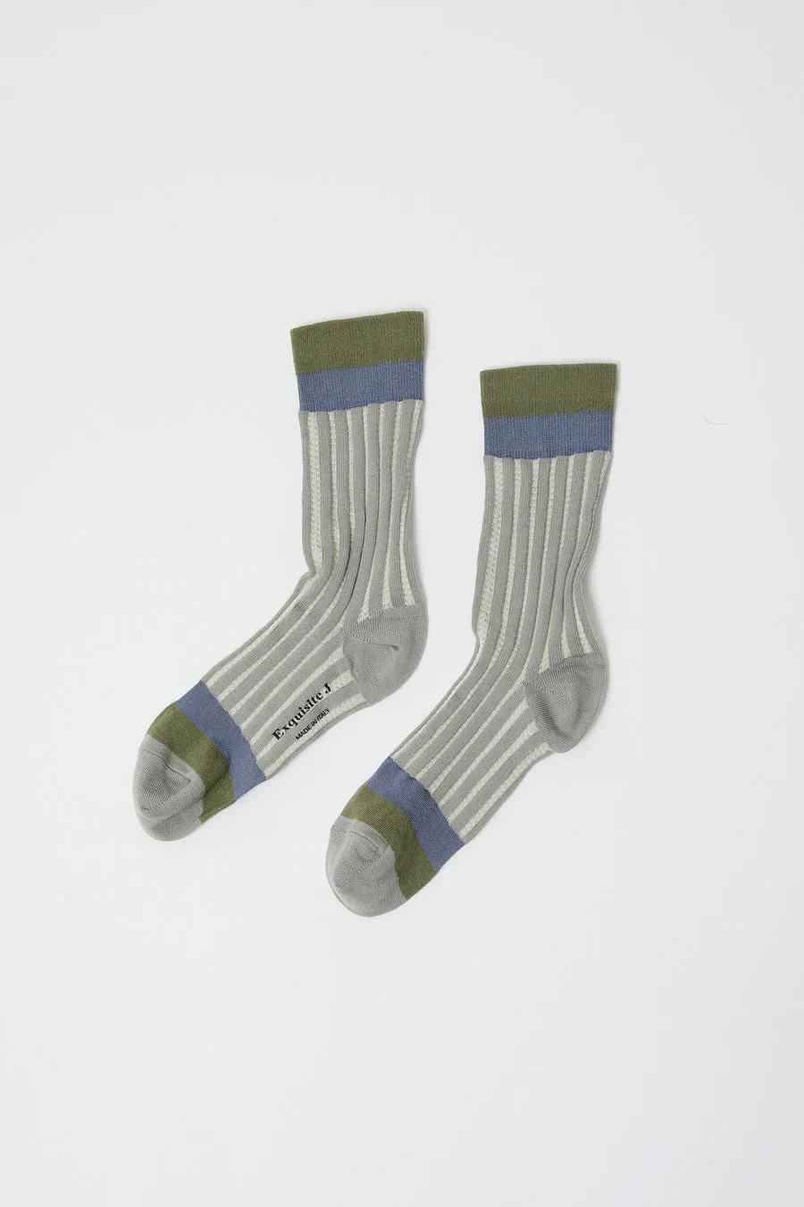Exquisite J Stripe Socks in Grey sold by No. 6