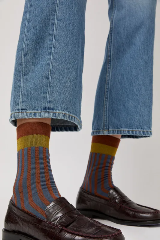 Exquisite J Stripe Socks in Blue sold by No. 6